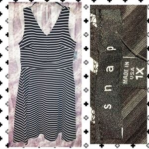 Snap brand Black & White Stripes Ribbed Soft Knit Skater Tank Dress Sz 1X(14/16)